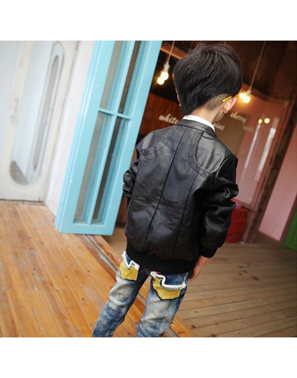 Hugme.Fashion Black Casual Party Winter Leather Jacket For Kids